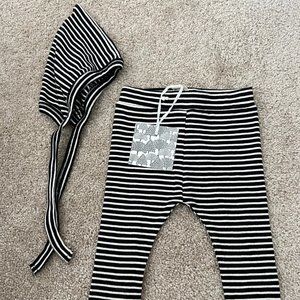 Kate Quinn Black White Striped Pants and Elf Hat 3-6 Organic Cotton Set
